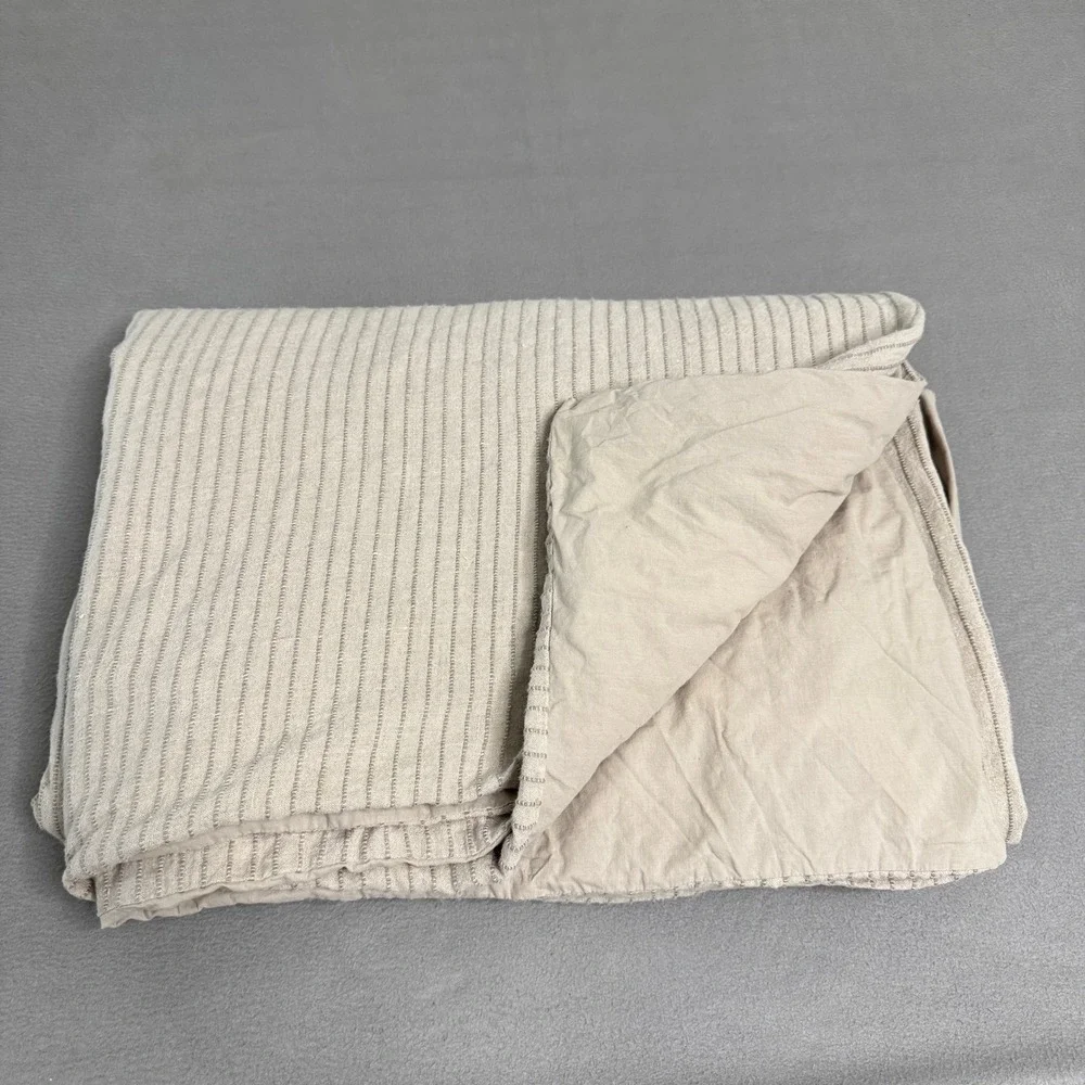 Pottery Barn Duvet Cover King Tan Linen Cotton Striped Textured Bedding 108x92